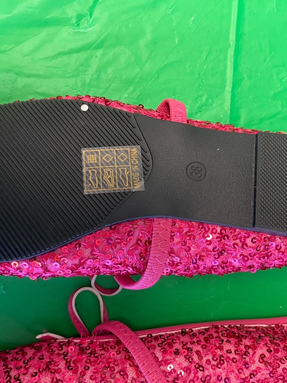 Girls' Sequin Ballet Flats in Hot Pink - Picture 3 of 4